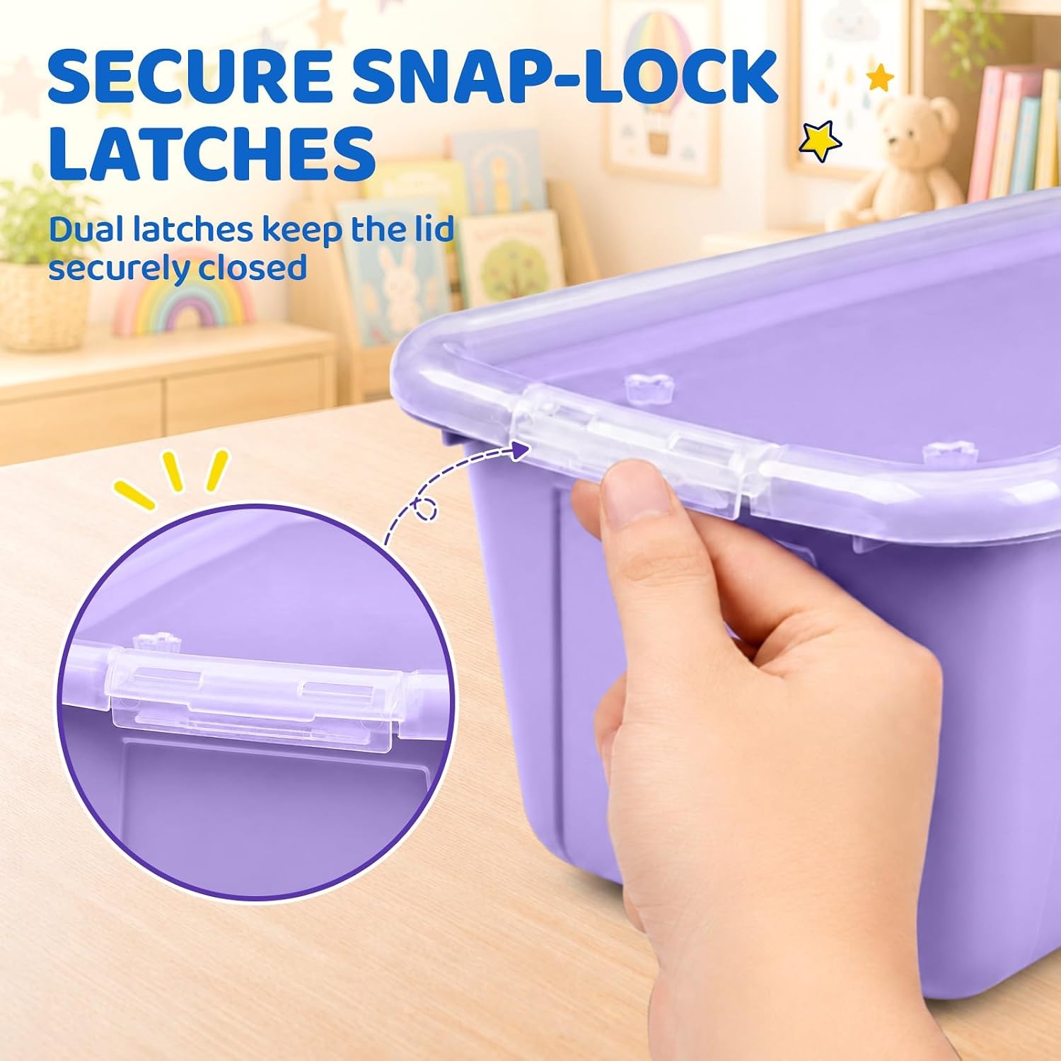 GAMENOTE 6 Quart Storage Bins with Lids, Plastic Latching Box for Classroom & Kids Toy Storage,Stackable Shoe Box Size Containers for STEM Morning Tubs, Crafts & Blocks (6, Macaron)(Macaron)