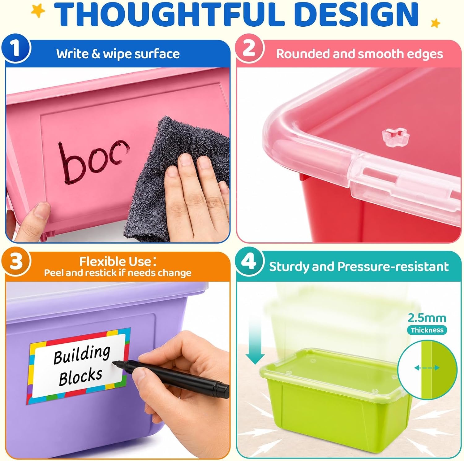 GAMENOTE 6 Quart Storage Bins with Lids, Plastic Latching Box for Classroom & Kids Toy Storage,Stackable Shoe Box Size Containers for STEM Morning Tubs, Crafts & Blocks (6, Macaron)(Macaron)