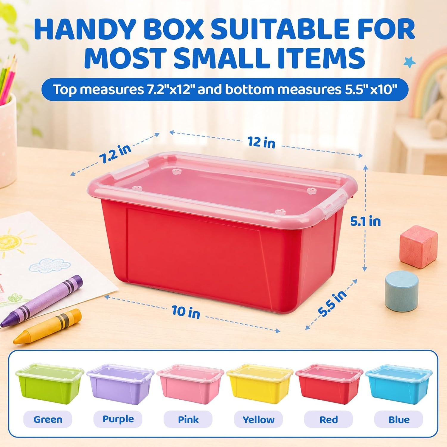GAMENOTE 6 Quart Storage Bins with Lids, Plastic Latching Box for Classroom & Kids Toy Storage,Stackable Shoe Box Size Containers for STEM Morning Tubs, Crafts & Blocks (6, Macaron)(Macaron)