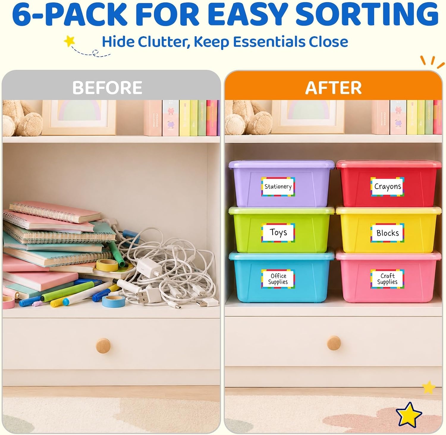 GAMENOTE 6 Quart Storage Bins with Lids, Plastic Latching Box for Classroom & Kids Toy Storage,Stackable Shoe Box Size Containers for STEM Morning Tubs, Crafts & Blocks (6, Macaron)(Macaron)