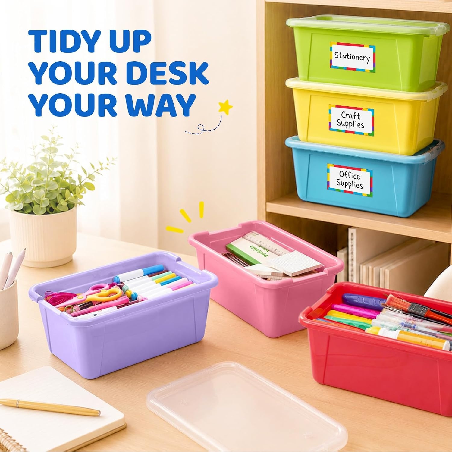 GAMENOTE 6 Quart Storage Bins with Lids, Plastic Latching Box for Classroom & Kids Toy Storage,Stackable Shoe Box Size Containers for STEM Morning Tubs, Crafts & Blocks (6, Macaron)(Macaron)