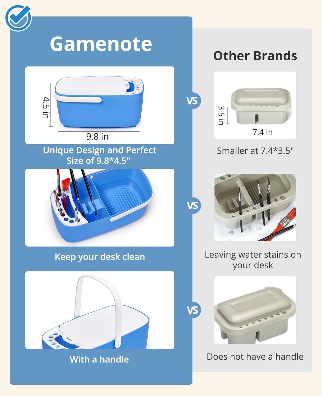 GAMENOTE Paint Brush Cleaner – Paint Brush Holder with Palette and Handle,Rinser for Acrylic, Watercolor, and Water-Based Paints, Painting Art Supply Storage Organizer (White+Grey)(Blue)