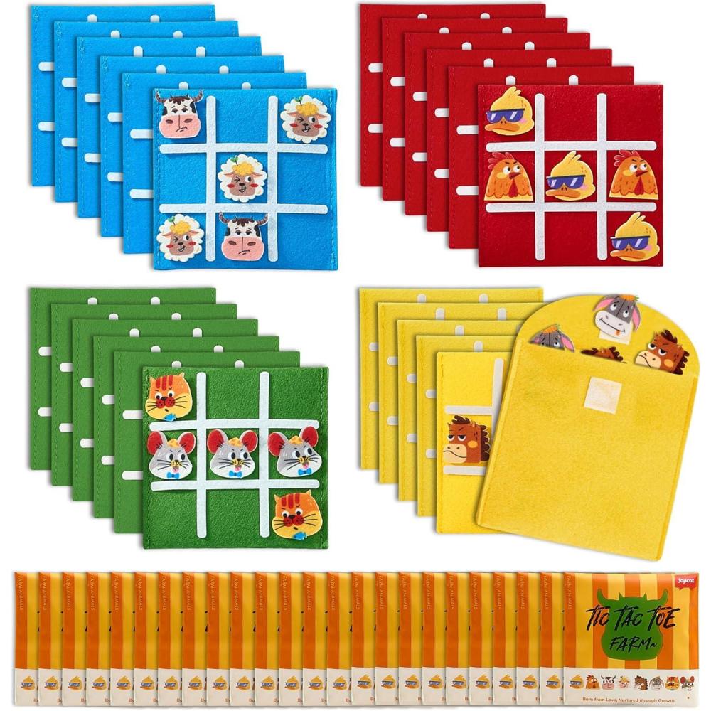 JoyCat Tic Tac Toe Mini Board Game Toy for Kids and Family,Birthday Party Favors,Goody Bag,Fun Indoor Game Night Activity,Gifts for Students,Easy to Store(Bulk Pack of 12)(Farm)