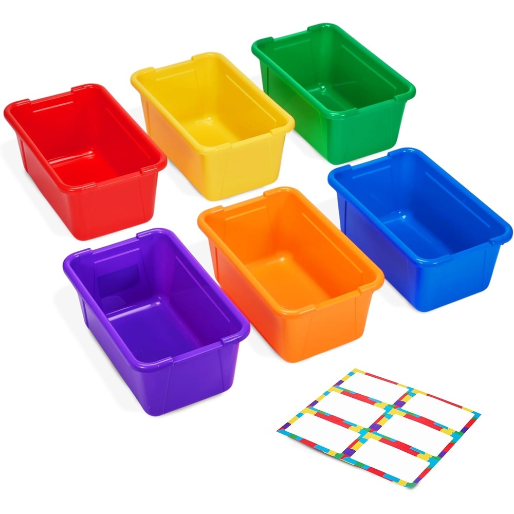 GAMENOTE 6 Quart Storage Bins with Lids, Plastic Latching Box for Classroom & Kids Toy Storage,Stackable Shoe Box Size Containers for STEM Morning Tubs, Crafts & Blocks (6, Macaron)(Colorful Without Lid)