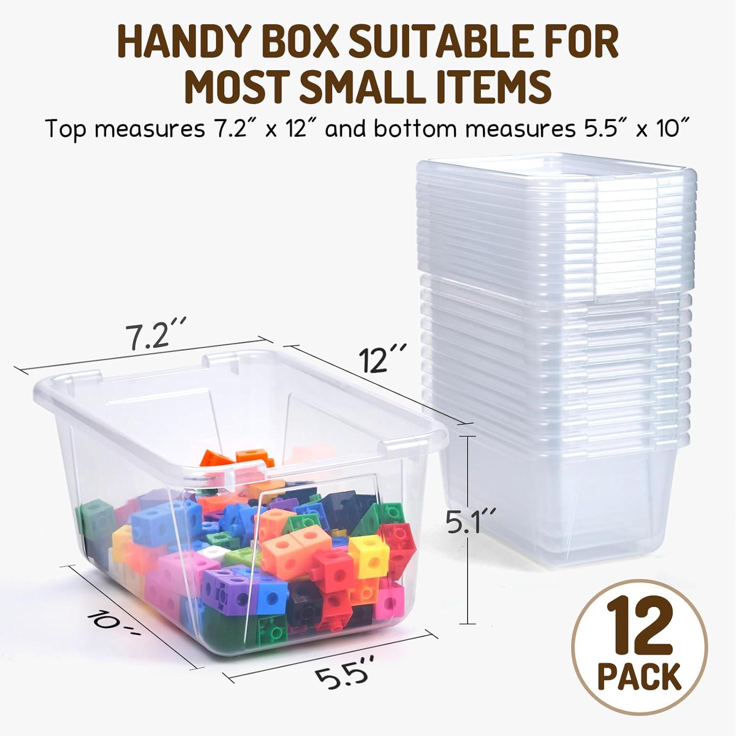 GAMENOTE 6 Quart Storage Bins with Lids-6 Pack Rainbow Plastic Latching Box for Classroom&Kids Toy Storage Opaque Stackable Shoe Box Size Containers for STEM Morning Tubs, Crafts & Building Blocks(12)
