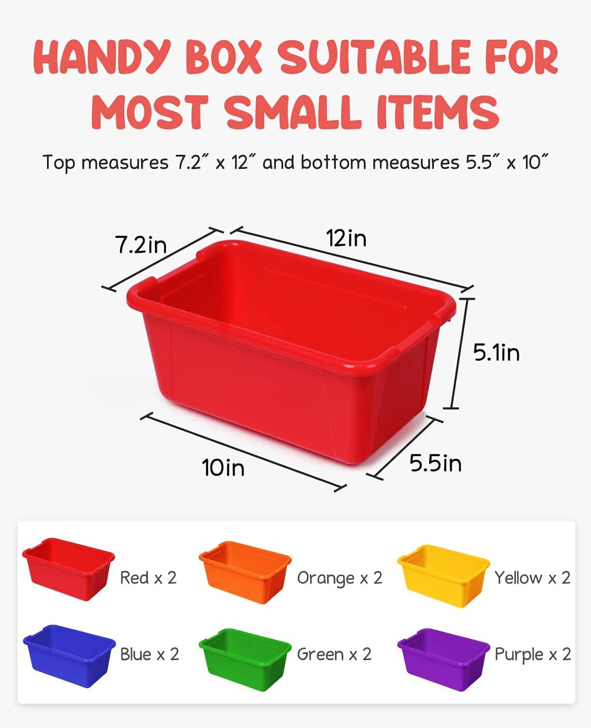 GAMENOTE 6 Quart Storage Bins with Lids-6 Pack Rainbow Plastic Latching Box for Classroom&Kids Toy Storage Opaque Stackable Shoe Box Size Containers for STEM Morning Tubs, Crafts & Building Blocks(12)