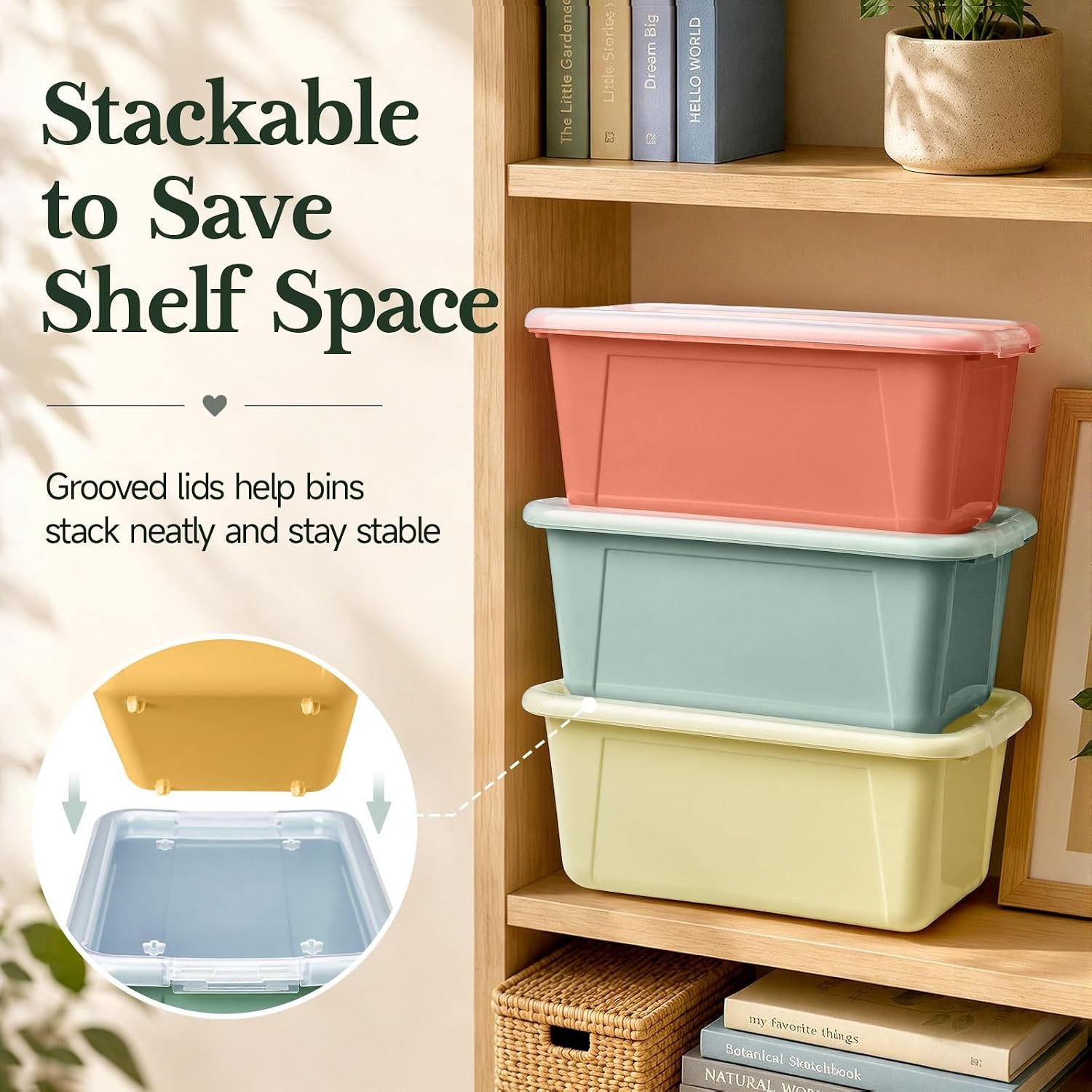 GAMENOTE 6 Quart Storage Bins with Lids, Plastic Latching Box for Classroom & Kids Toy Storage,Stackable Shoe Box Size Containers for STEM Morning Tubs, Crafts & Blocks (6, Macaron)(Morandi)