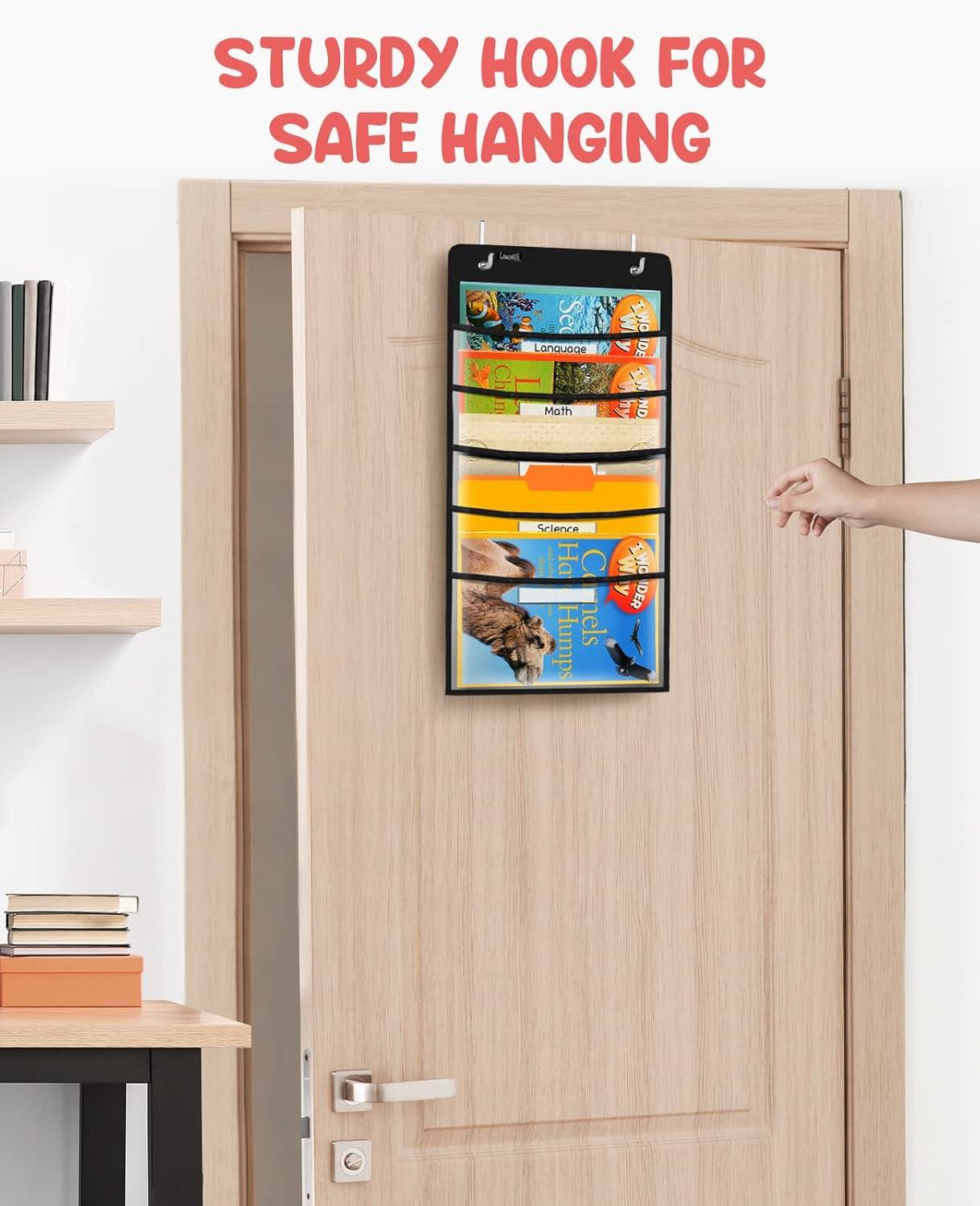 Gamenote Hanging Wall File Organizer – Clear Storage Pocket Chart Wall Files Folder with Overdoor Hangers for School Office Homeschool Activities (5 Pockets(14″ x 28″))