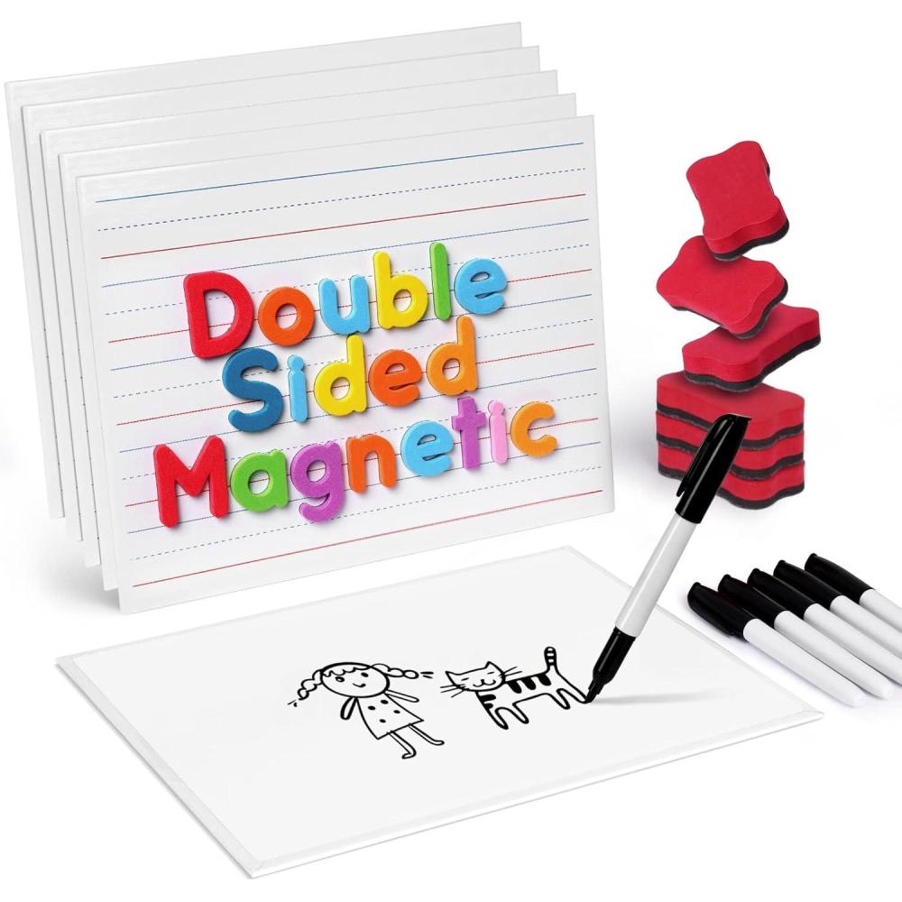 GAMENOTE White Board Dry Erase, Small Magnetic Lined White Board Set, Double Sided Magnet Ruled Lap Boards Whiteboard for Kids and Student Learning, 9×12 Inches (Pack of 12)(6)