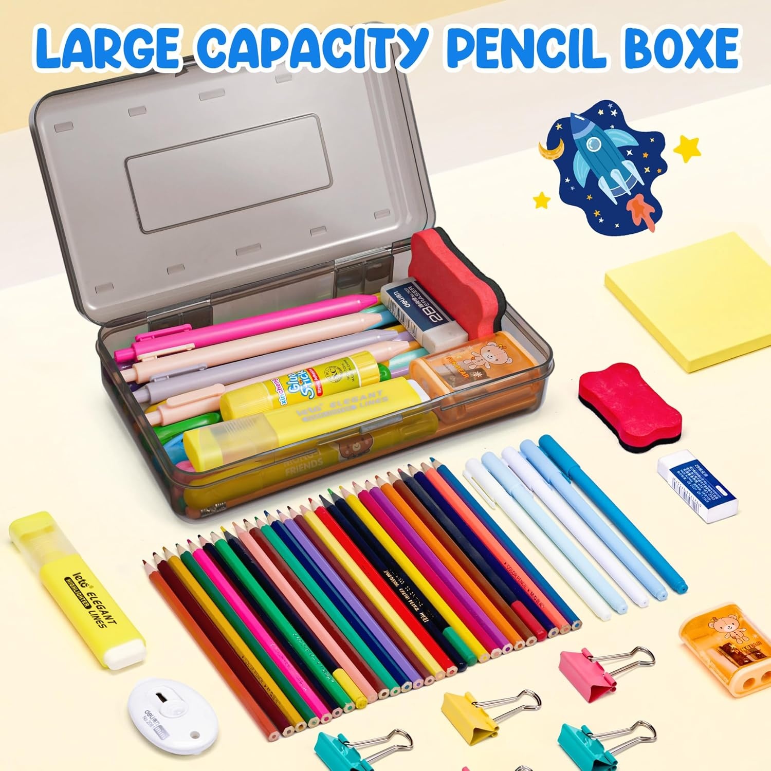 GAMENOTE Plastic Pencil Box with Personalized Sticker,Kid Hard Pencil Case with Snap-tight Lid,Small Art Craft Storage Containers,School Supplies Box for Boys,Girls (Blue)(Grey)
