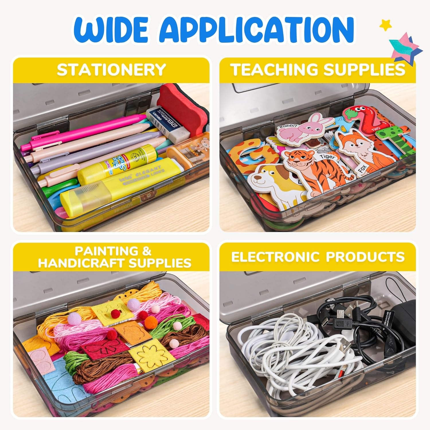 GAMENOTE Plastic Pencil Box with Personalized Sticker,Kid Hard Pencil Case with Snap-tight Lid,Small Art Craft Storage Containers,School Supplies Box for Boys,Girls (Blue)(Grey)