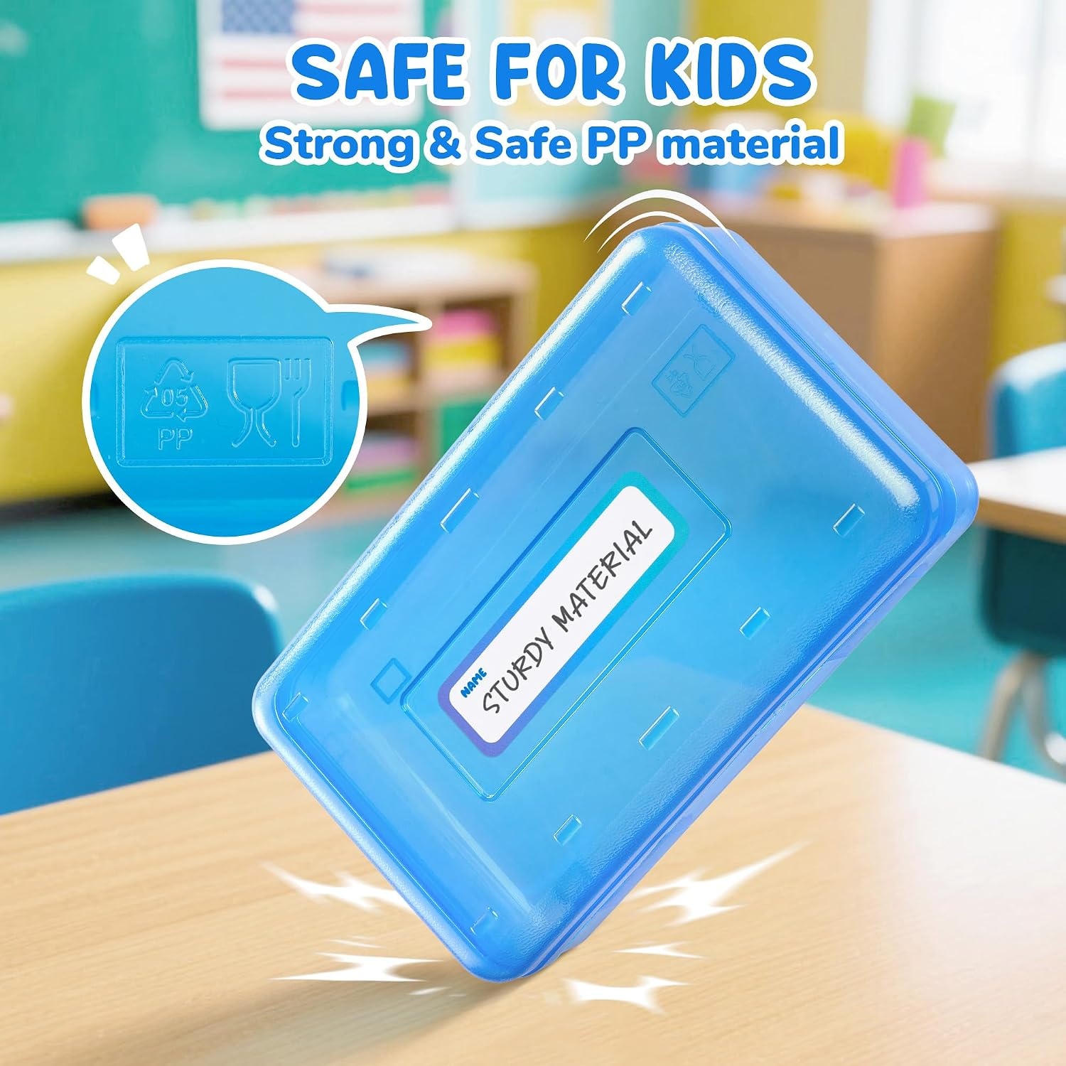 GAMENOTE Plastic Pencil Box with Personalized Sticker,Kid Hard Pencil Case with Snap-tight Lid,Small Art Craft Storage Containers,School Supplies Box for Boys,Girls ((Blue/Green/Pink) 3Pack)(Blue)
