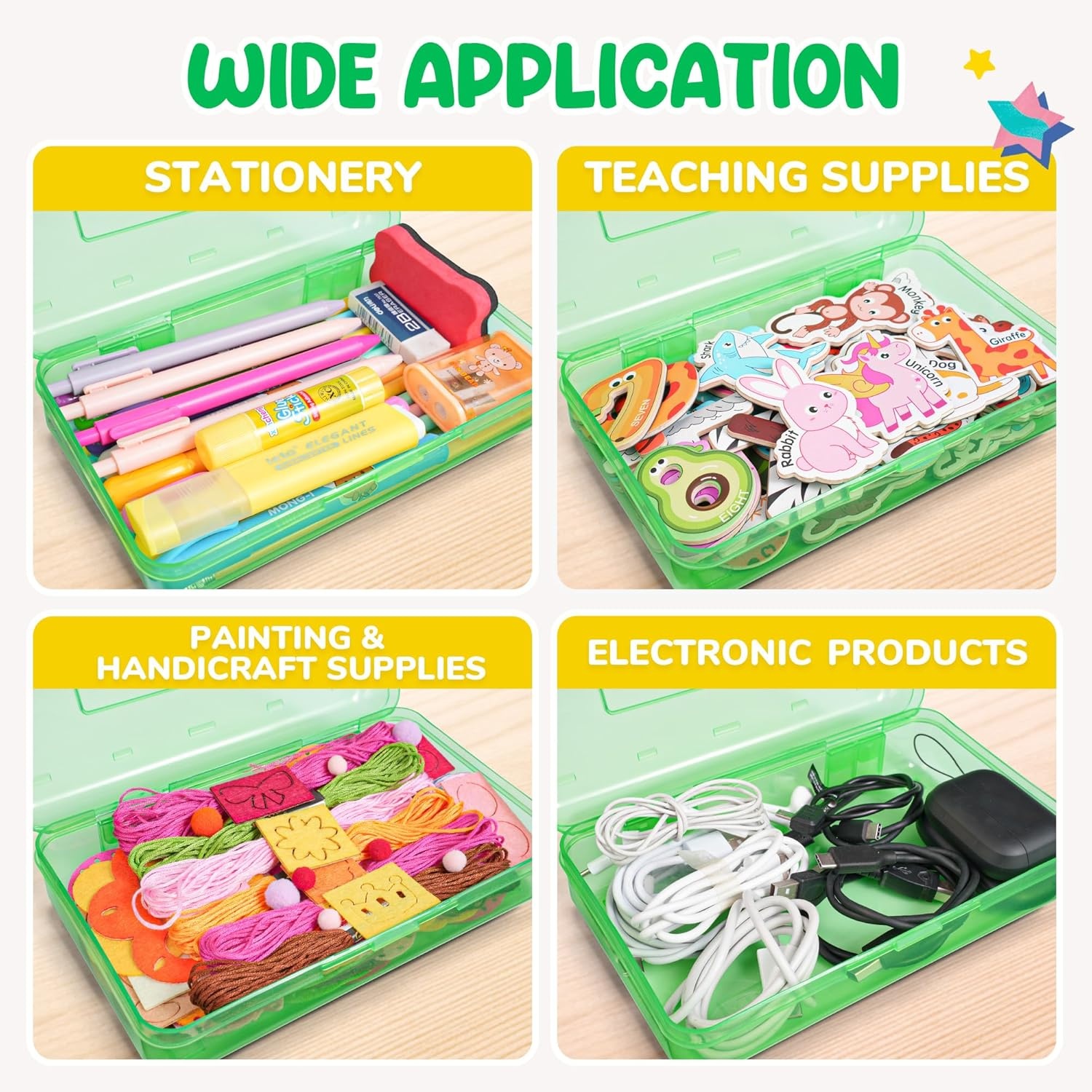 GAMENOTE Plastic Pencil Box with Personalized Sticker,Kid Hard Pencil Case with Snap-tight Lid,Small Art Craft Storage Containers,School Supplies Box for Boys,Girls (Blue)(Green)