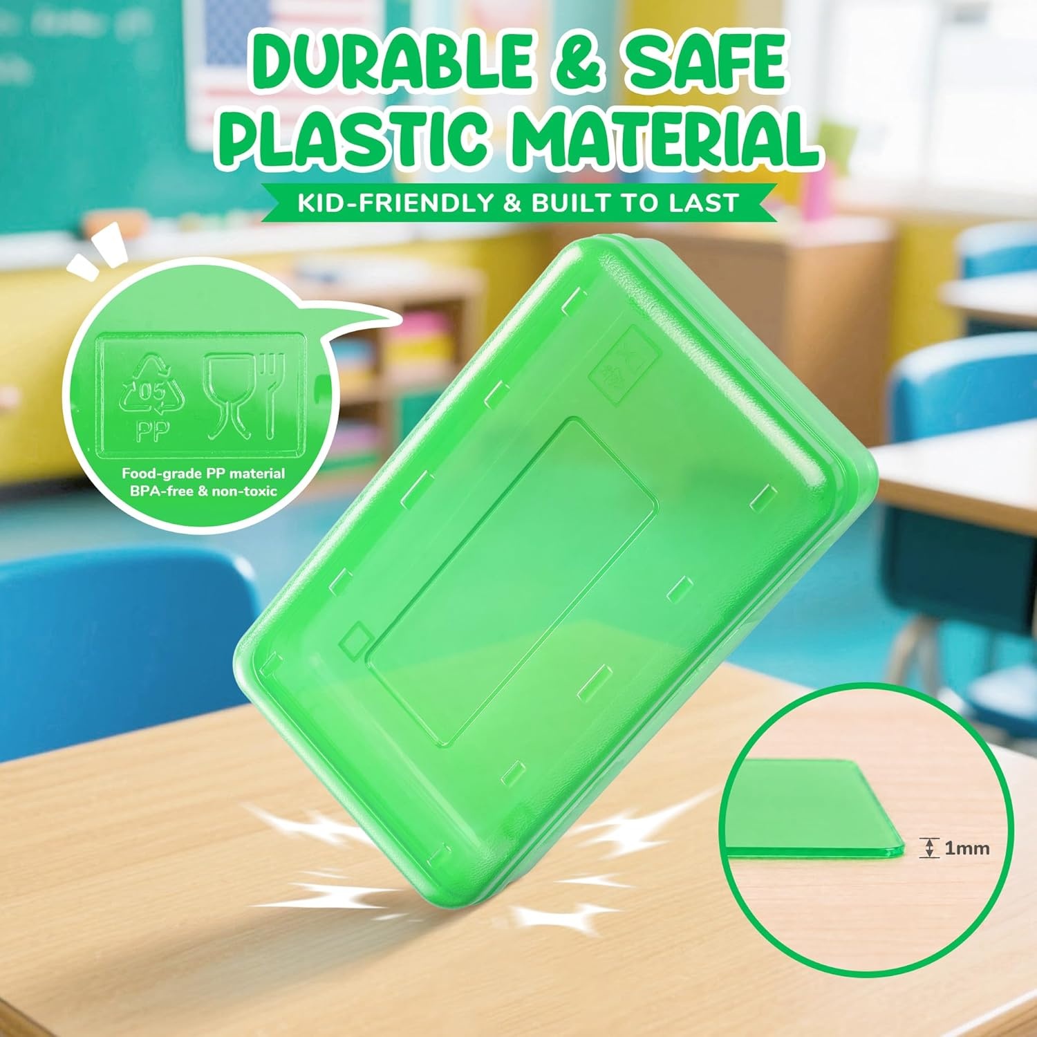 GAMENOTE Plastic Pencil Box with Personalized Sticker,Kid Hard Pencil Case with Snap-tight Lid,Small Art Craft Storage Containers,School Supplies Box for Boys,Girls (Blue)(Green)