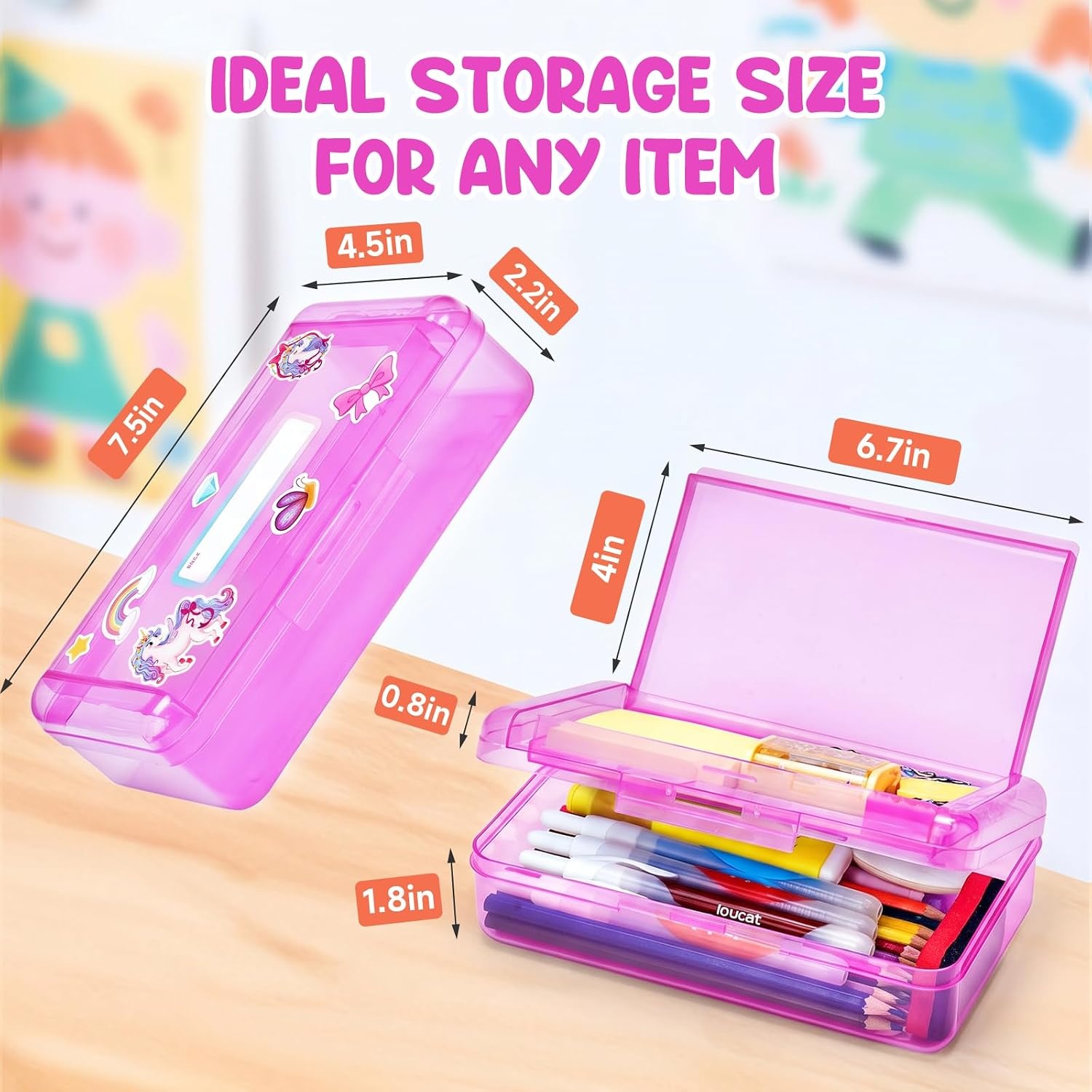 GAMENOTE Plastic Pencil Box with Personalized Sticker,Kid Hard Pencil Case with Snap-tight Lid,Small Art Craft Storage Containers,School Supplies Box for Boys,Girls ((Blue/Green/Pink) 3Pack)(Double-Layer Purple)