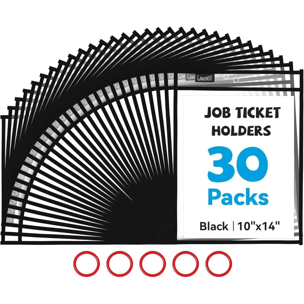 Gamenote Dry Erase Pockets 30 Pack with Rings, Oversized Reusable Plastic Sleeves Shop Ticket Holders Sheet Protectors Teacher Supplies Organization for Classroom Must Have (Black)(Black)
