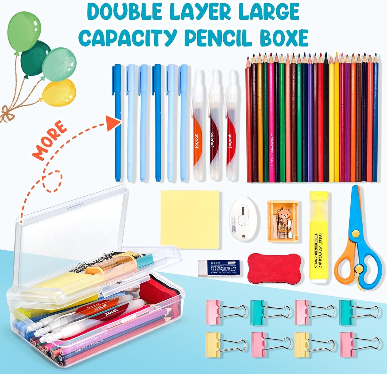 GAMENOTE Plastic Pencil Box with Personalized Sticker,Kid Hard Pencil Case with Snap-tight Lid,Small Art Craft Storage Containers,School Supplies Box for Boys,Girls ((Blue/Green/Pink) 3Pack)(Double-Layer Clear)