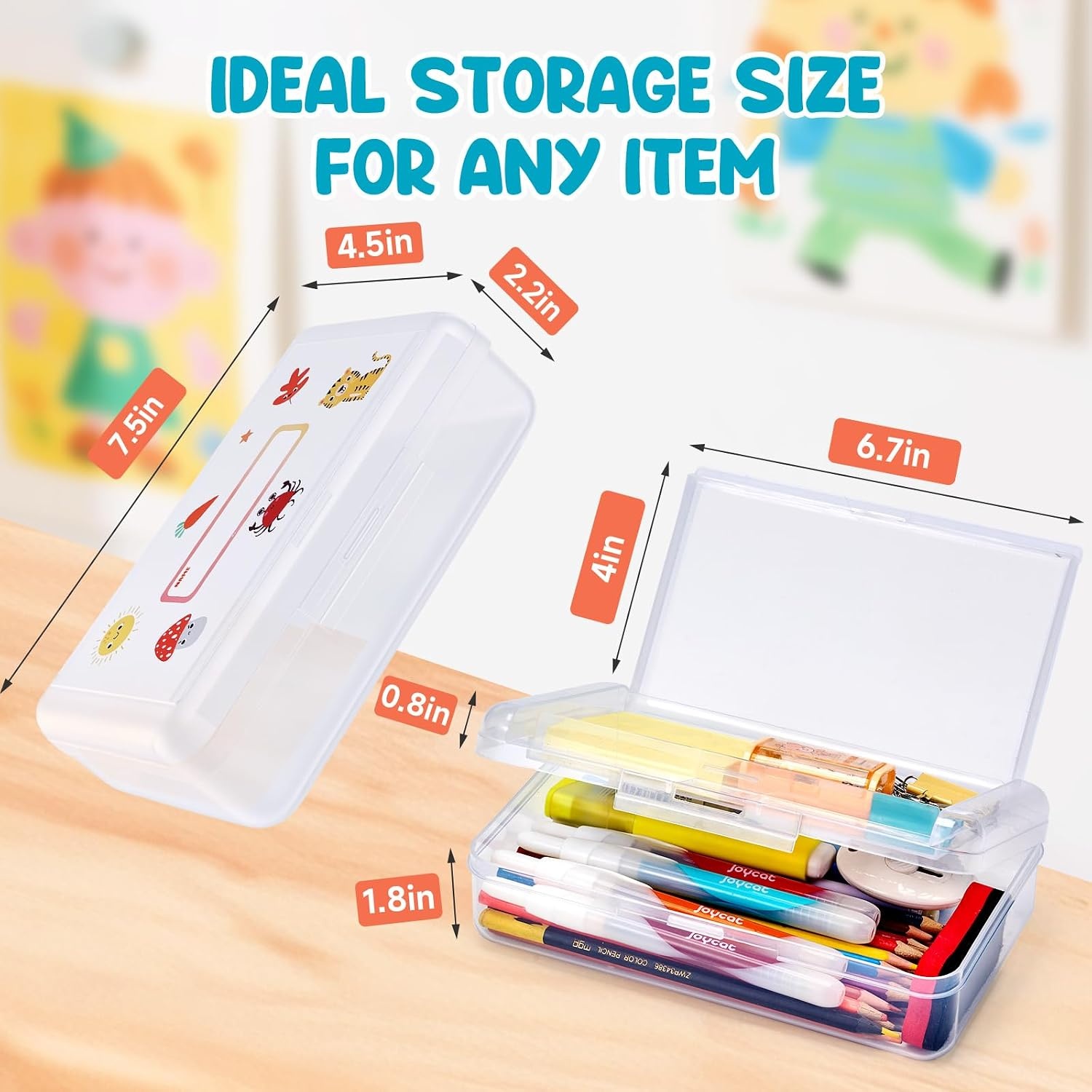 GAMENOTE Plastic Pencil Box with Personalized Sticker,Kid Hard Pencil Case with Snap-tight Lid,Small Art Craft Storage Containers,School Supplies Box for Boys,Girls ((Blue/Green/Pink) 3Pack)(Double-Layer Clear)