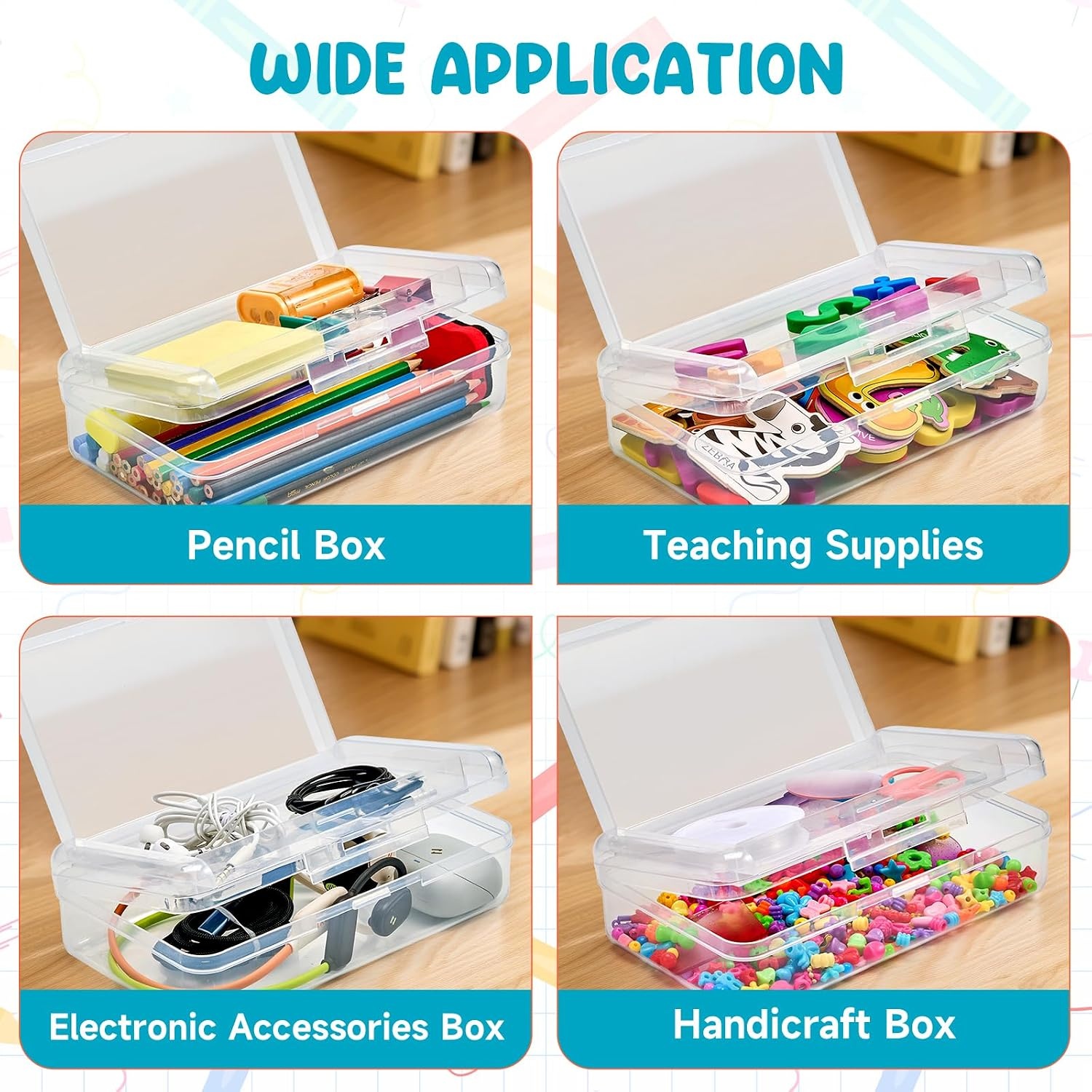 GAMENOTE Plastic Pencil Box with Personalized Sticker,Kid Hard Pencil Case with Snap-tight Lid,Small Art Craft Storage Containers,School Supplies Box for Boys,Girls ((Blue/Green/Pink) 3Pack)(Double-Layer Clear)