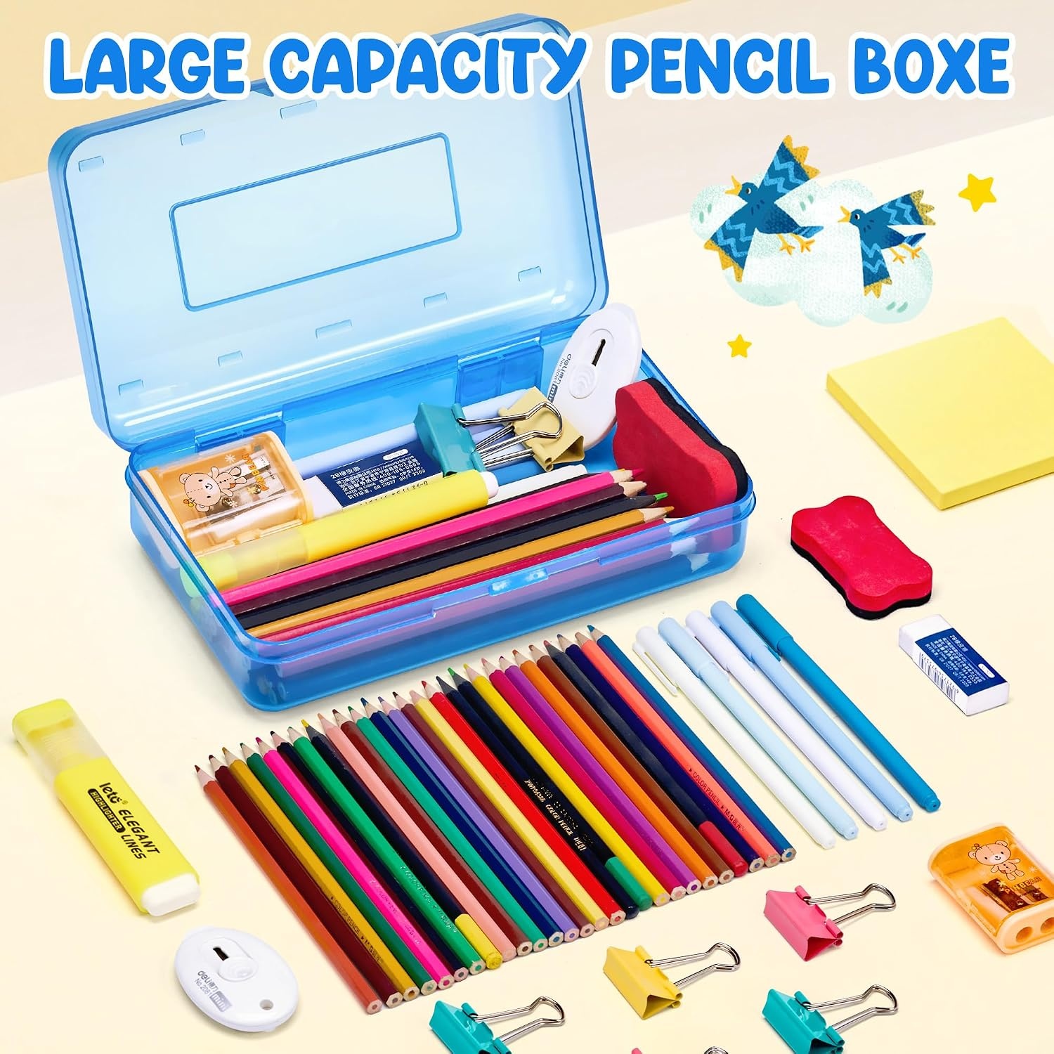 GAMENOTE Plastic Pencil Box with Personalized Sticker,Kid Hard Pencil Case with Snap-tight Lid,Small Art Craft Storage Containers,School Supplies Box for Boys,Girls ((Blue/Green/Pink) 3Pack)((Blue/Green/Pink)3Pack)