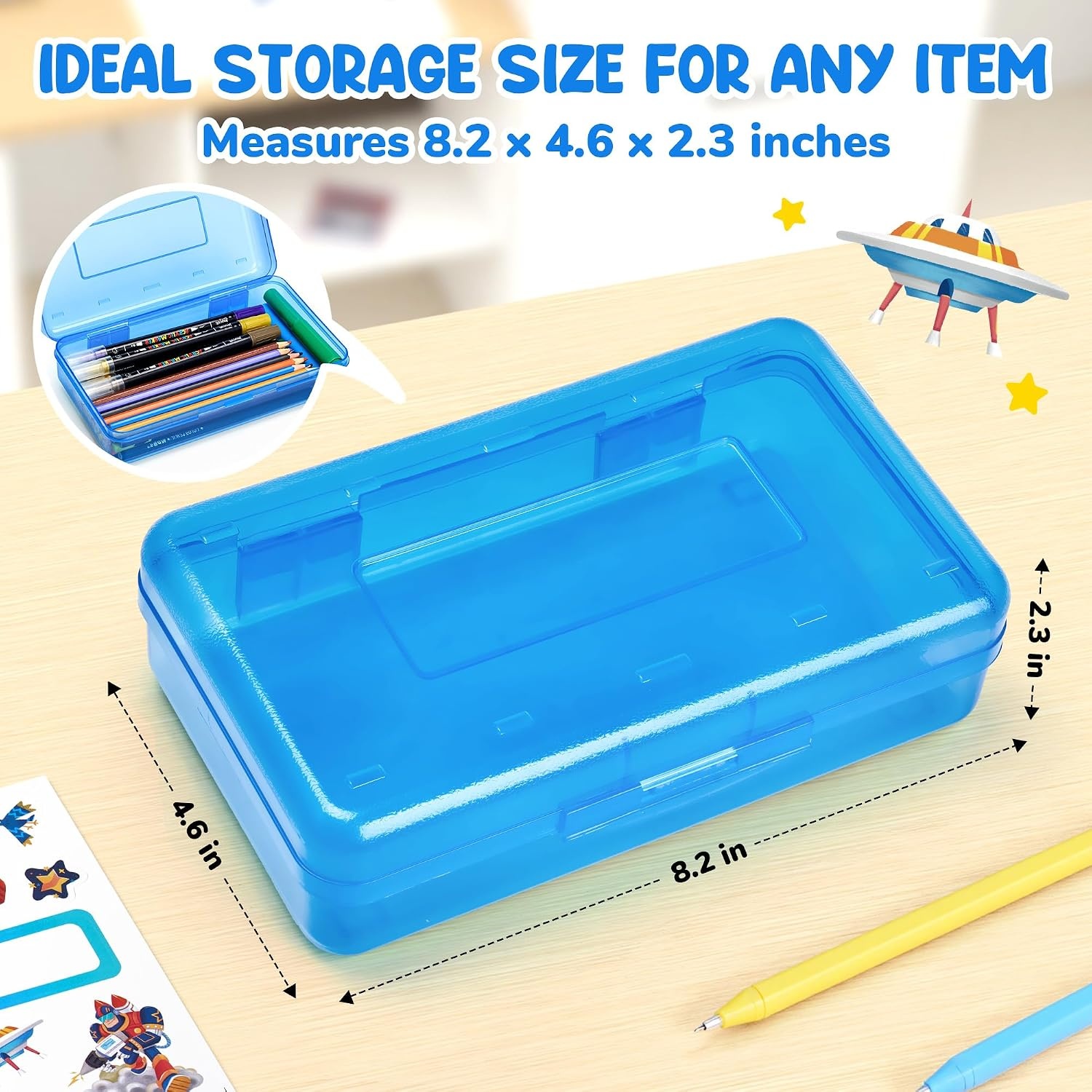 GAMENOTE Plastic Pencil Box with Personalized Sticker,Kid Hard Pencil Case with Snap-tight Lid,Small Art Craft Storage Containers,School Supplies Box for Boys,Girls ((Blue/Green/Pink) 3Pack)((Blue/Green/Pink)3Pack)