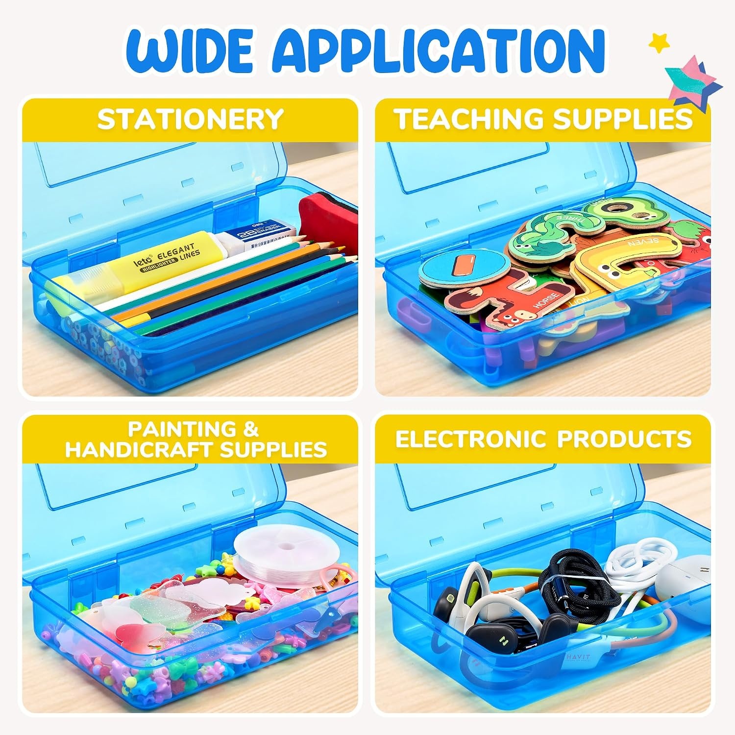 GAMENOTE Plastic Pencil Box with Personalized Sticker,Kid Hard Pencil Case with Snap-tight Lid,Small Art Craft Storage Containers,School Supplies Box for Boys,Girls ((Blue/Green/Pink) 3Pack)((Blue/Green/Pink)6Pack)