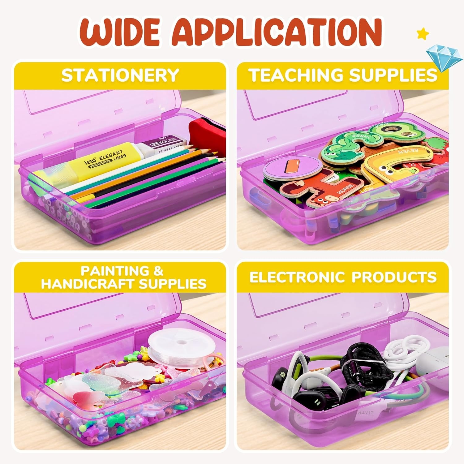 GAMENOTE Plastic Pencil Box with Personalized Sticker,Kid Hard Pencil Case with Snap-tight Lid,Small Art Craft Storage Containers,School Supplies Box for Boys,Girls (Blue)(Purple)