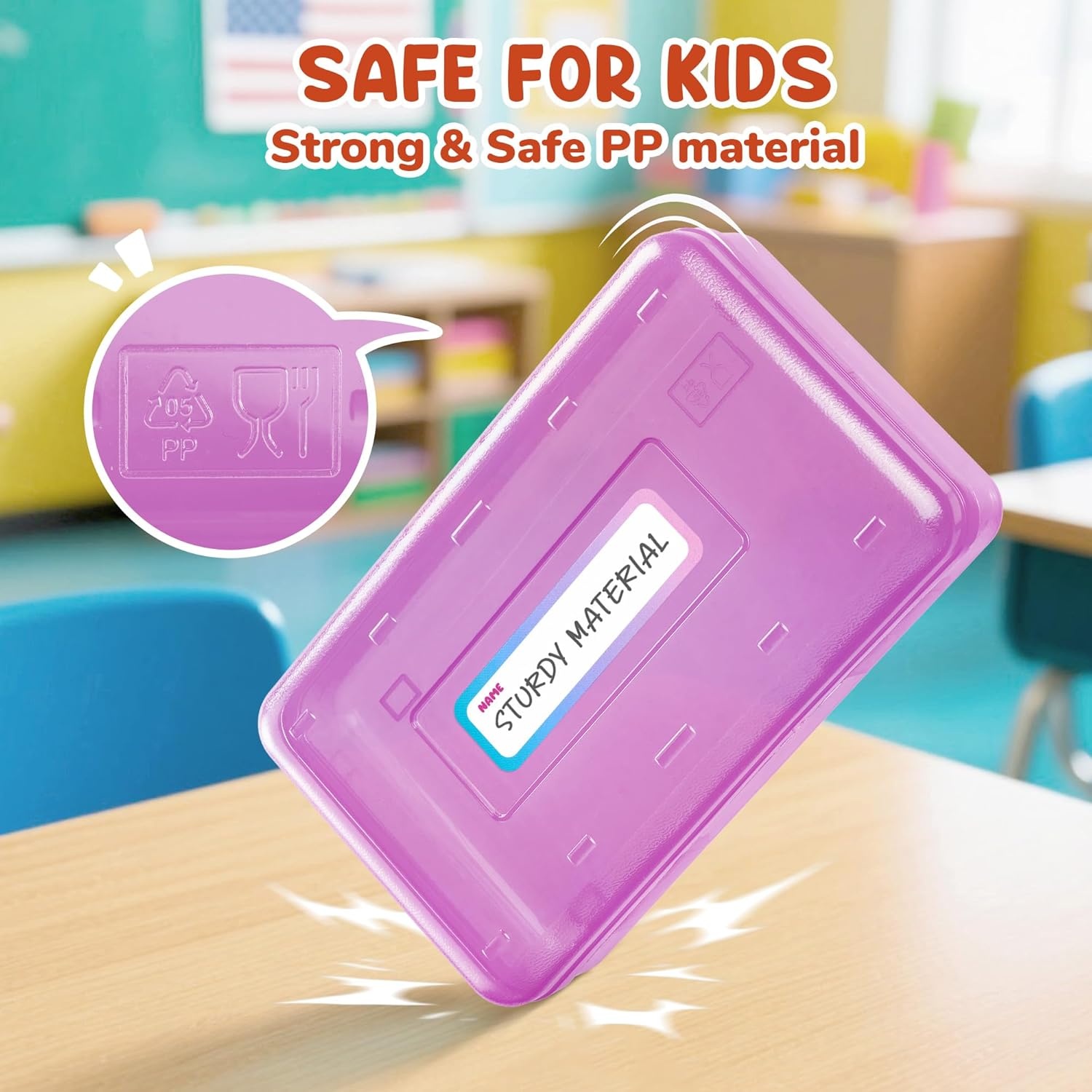 GAMENOTE Plastic Pencil Box with Personalized Sticker,Kid Hard Pencil Case with Snap-tight Lid,Small Art Craft Storage Containers,School Supplies Box for Boys,Girls (Blue)(Purple)