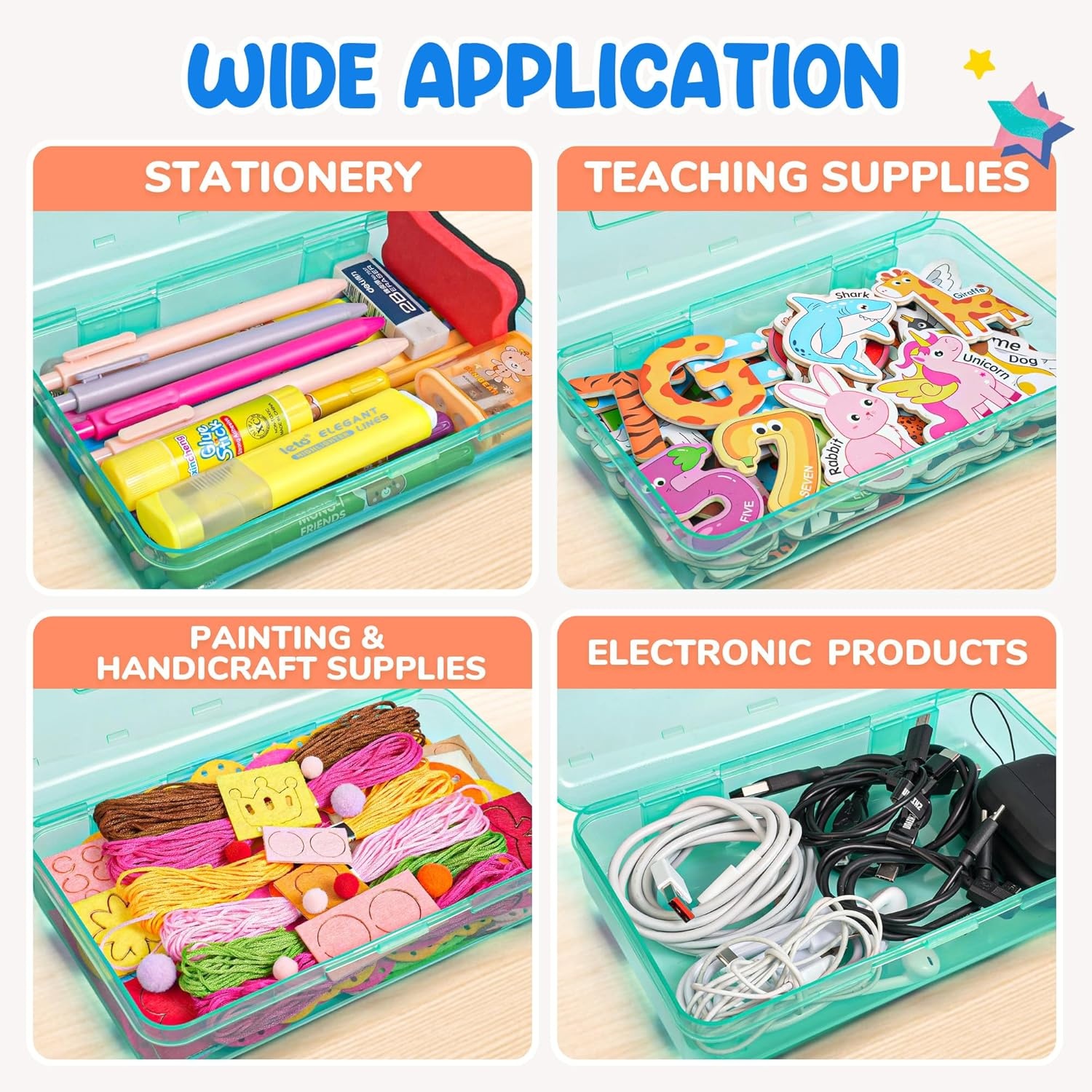 GAMENOTE Plastic Pencil Box with Personalized Sticker,Kid Hard Pencil Case with Snap-tight Lid,Small Art Craft Storage Containers,School Supplies Box for Boys,Girls (Blue)(Turquoise)